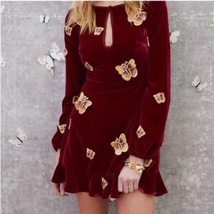 NWT For Love & Lemons Papillon Dress Red Velvet Butterfly Applique Size Medium